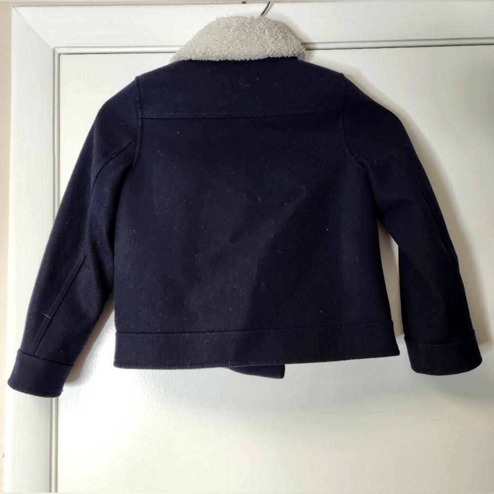 J.Crew Crewcuts Wool Blend Moto Jacket Navy Gold Hardware Sherpa Fur Collar 6-7 - Picture 7 of 16
